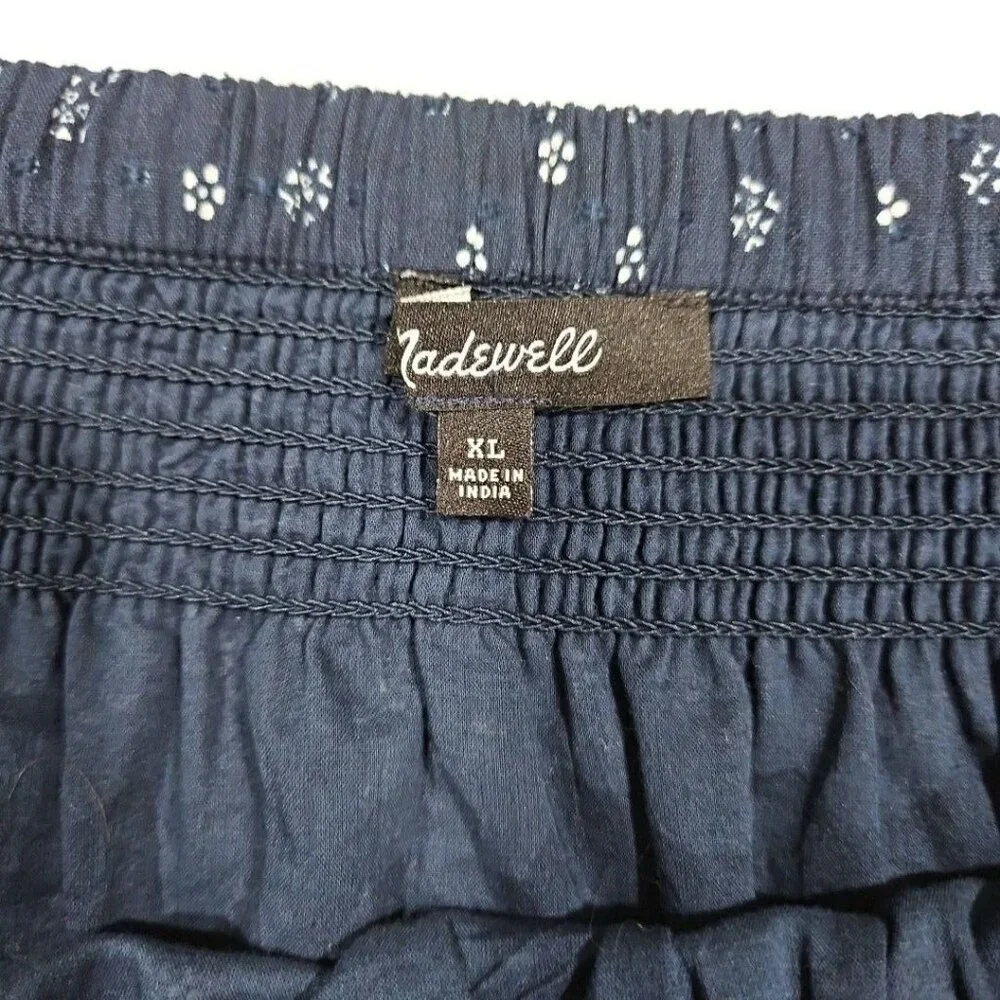 Madewell Womens Smock Waist Ruffle Mini Skirt Size‎ XL Navy Blue Floral Pull On